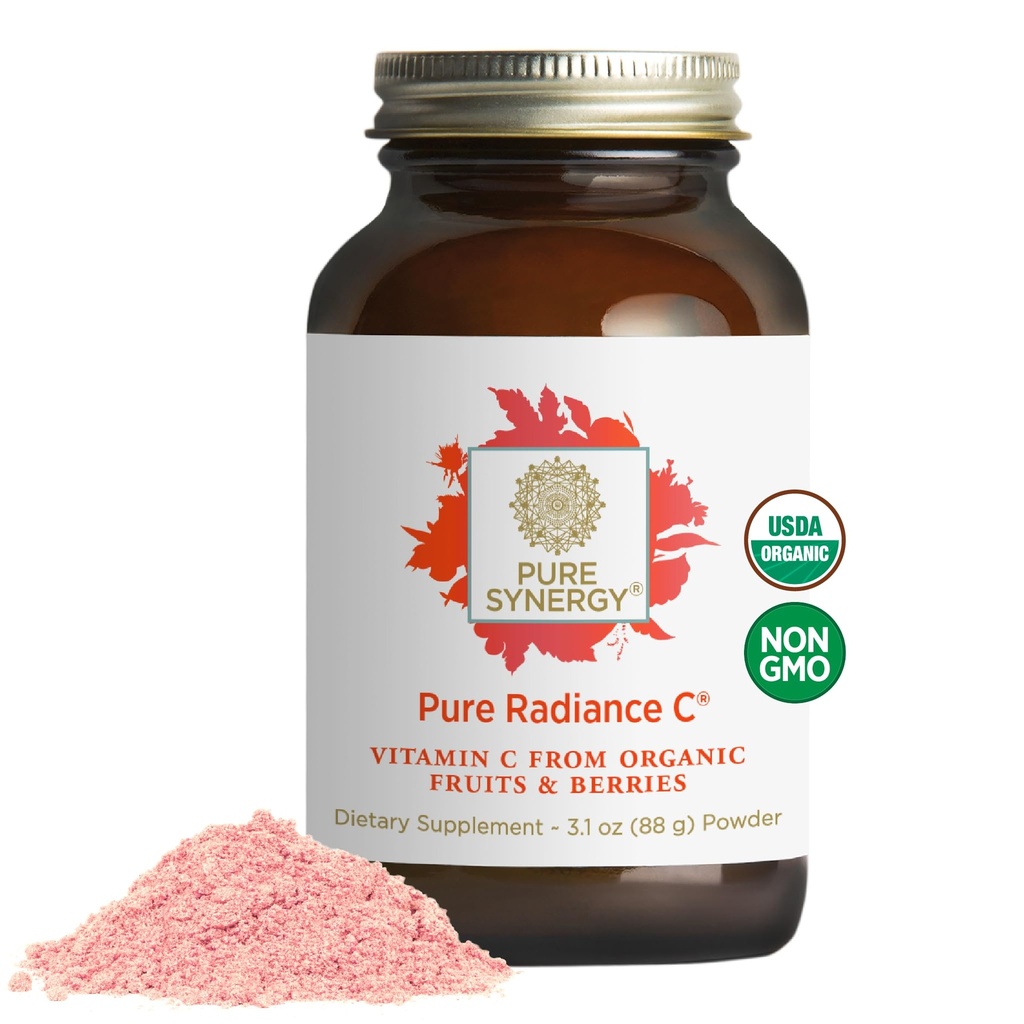 Simergy Pure Radiance C 124; Organic Vitamin C Powder 124; 100% Natural, Whole Food, Non-GMO Suplemen dengan Organik Camu Camu 124; untuk Imune dan Collagen Supder (3.1 oz)