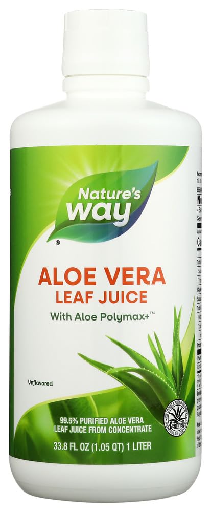 Nature 's Way Aloe Vera Leaf Juice with Polymax +, 99.5% Purified Aloe Vera Juice from Concentrate, Unfeared, 33.8 Fl Oz