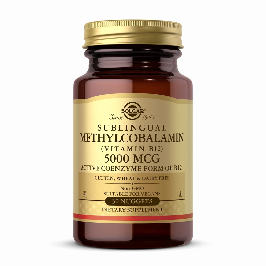 Solgar Methylcobalamin (Vitamin B12) 5000 mcg, 30 Nuggets - Cherry Flavor - Mendukung Metabolisme Energi - Body-Ready, Formasi Aktif - Non-GMO, Vegan, Gluten Free - 30 Hamba