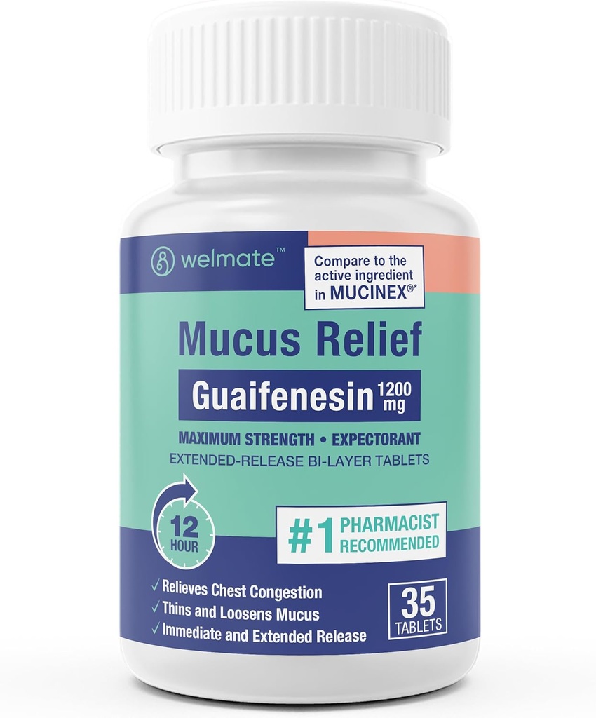 WELMATE - Guaimenesin 1200 mg (35 Mg) - Musus Relief - Expectorant - Cough & Cold - 12 Hr Dukung - Pelepas Bi-Lapis Tablet