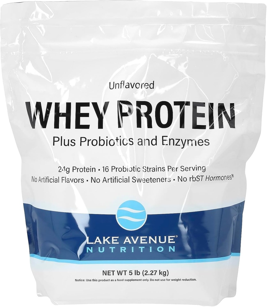 Kering Avenue Nutrition Whey Protein Plus Proponis dan Enzymes, Unflafedored, 5 lb (2.27 kg)