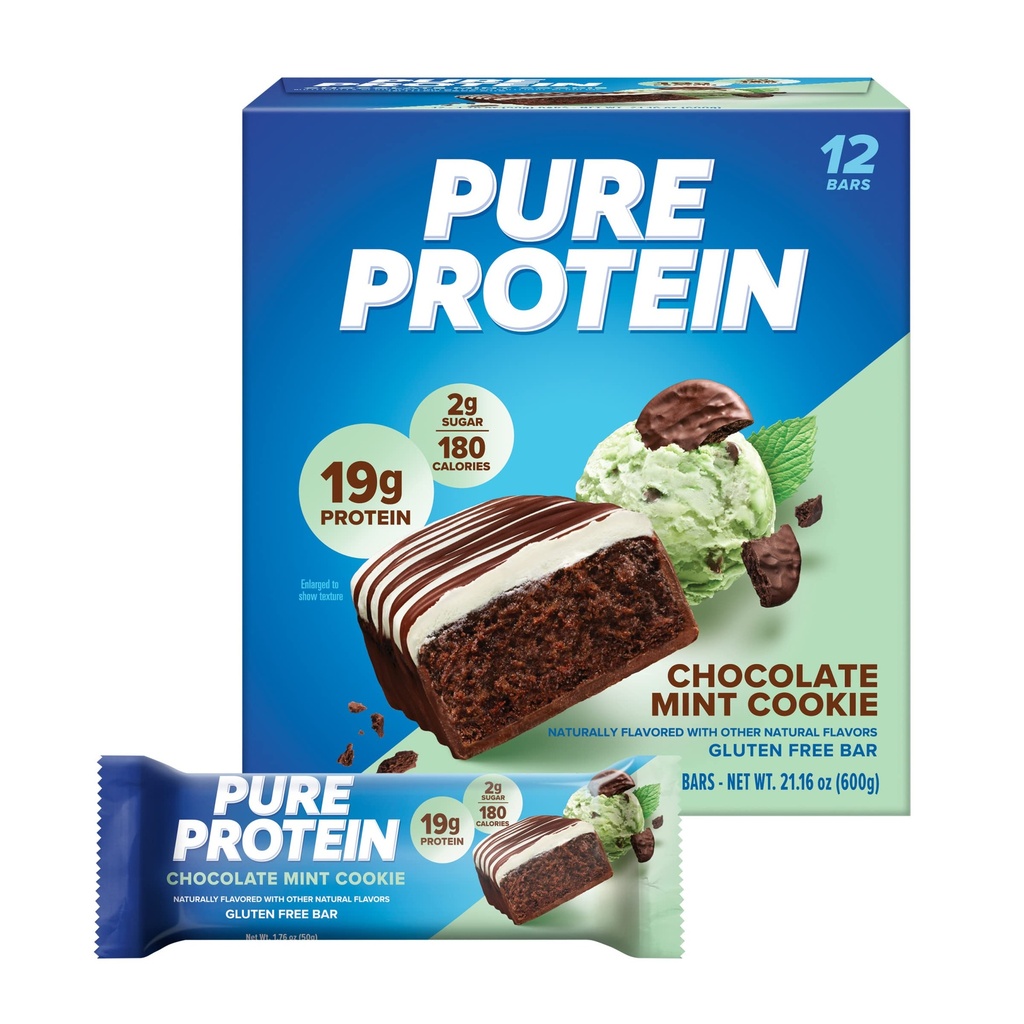Murni Protein Bars, Protein Tinggi, Makanan Nutrisi untuk Mendukung Energi, Gula Rendah, Bebas Gluten, Chocolate Mint Cookie, 1.76oz, 12 Count (Packing May Vary)