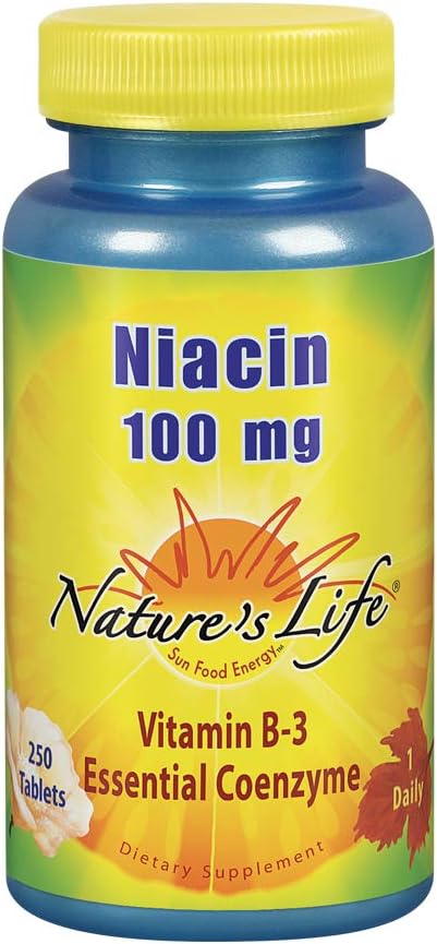 Natures Life Niasin 100mg 124; Vitamin B3 Suplemen: 124; Lipid Darah Sehat, Sirkulasi & Skin Dukungan 124; 250CT