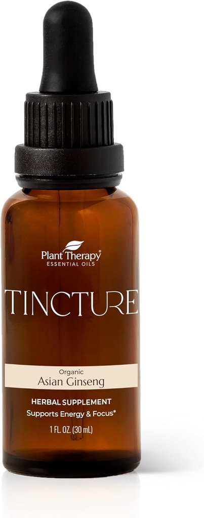 Tanaman Terapi Organik Asian Ginseng Root Herbal Suplemen Tincture 30 mL (1 oz) Great for Energy, Envouges Mental Focus, Vegan, Non GMO, Gluten Free, Liquid, 1 Bottle