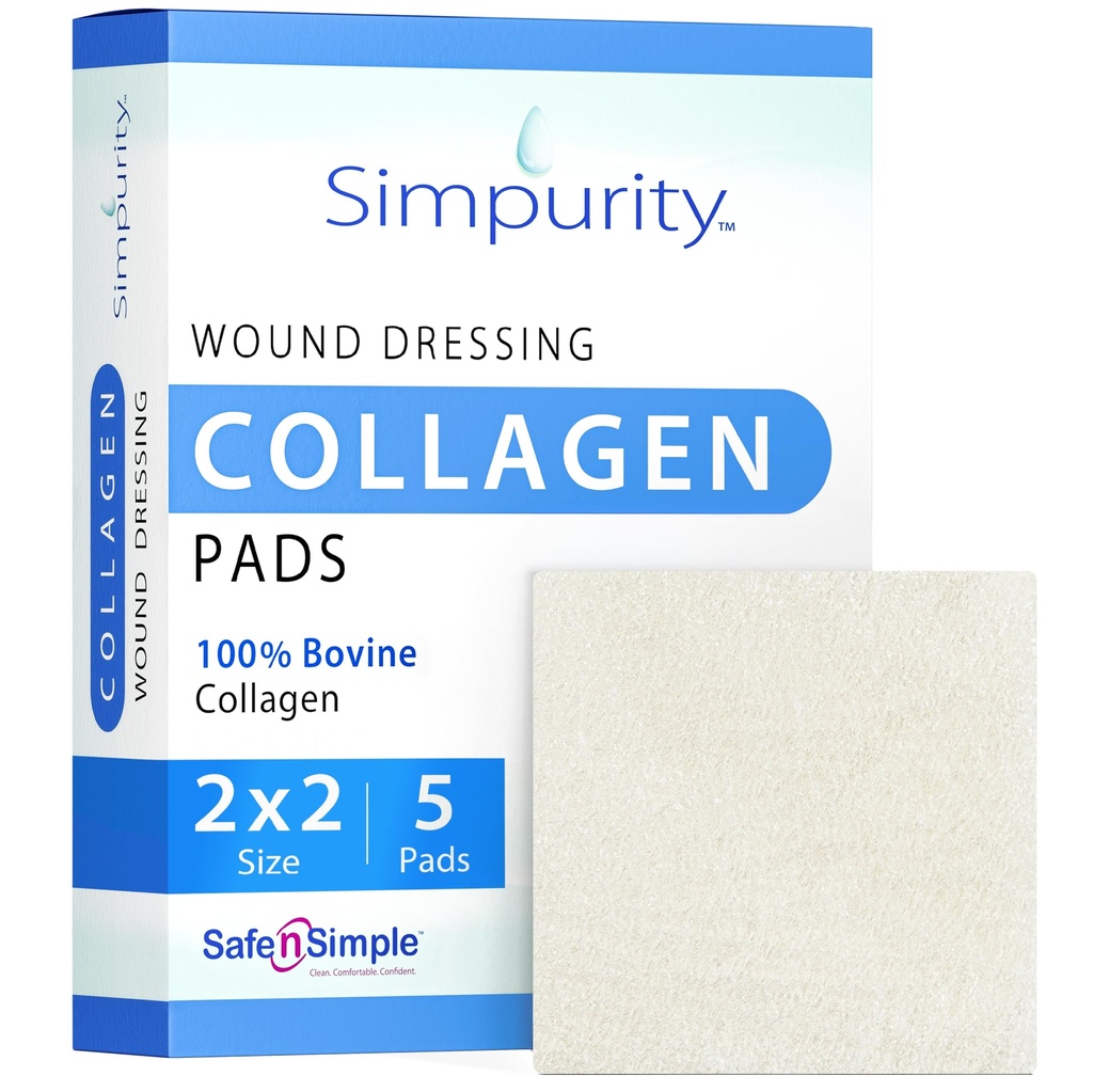 Collagen Dressing Pads - 2 "x 2" 5 Count Collagen Pads for Wounds - Non-Adherent Collagen Dressing for Wound Care - Aman n 'Simple Wound Care Supplies