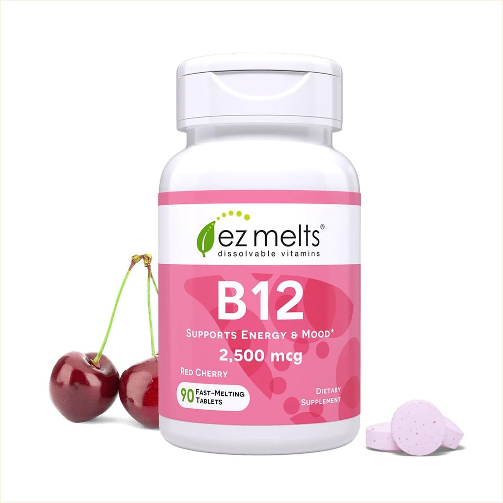 EZ Melts B12 Sublingual Vitamin 2.500 mcg, Methylcobalamin, Sugar- Free, 3-Month Supply - 1 Pack