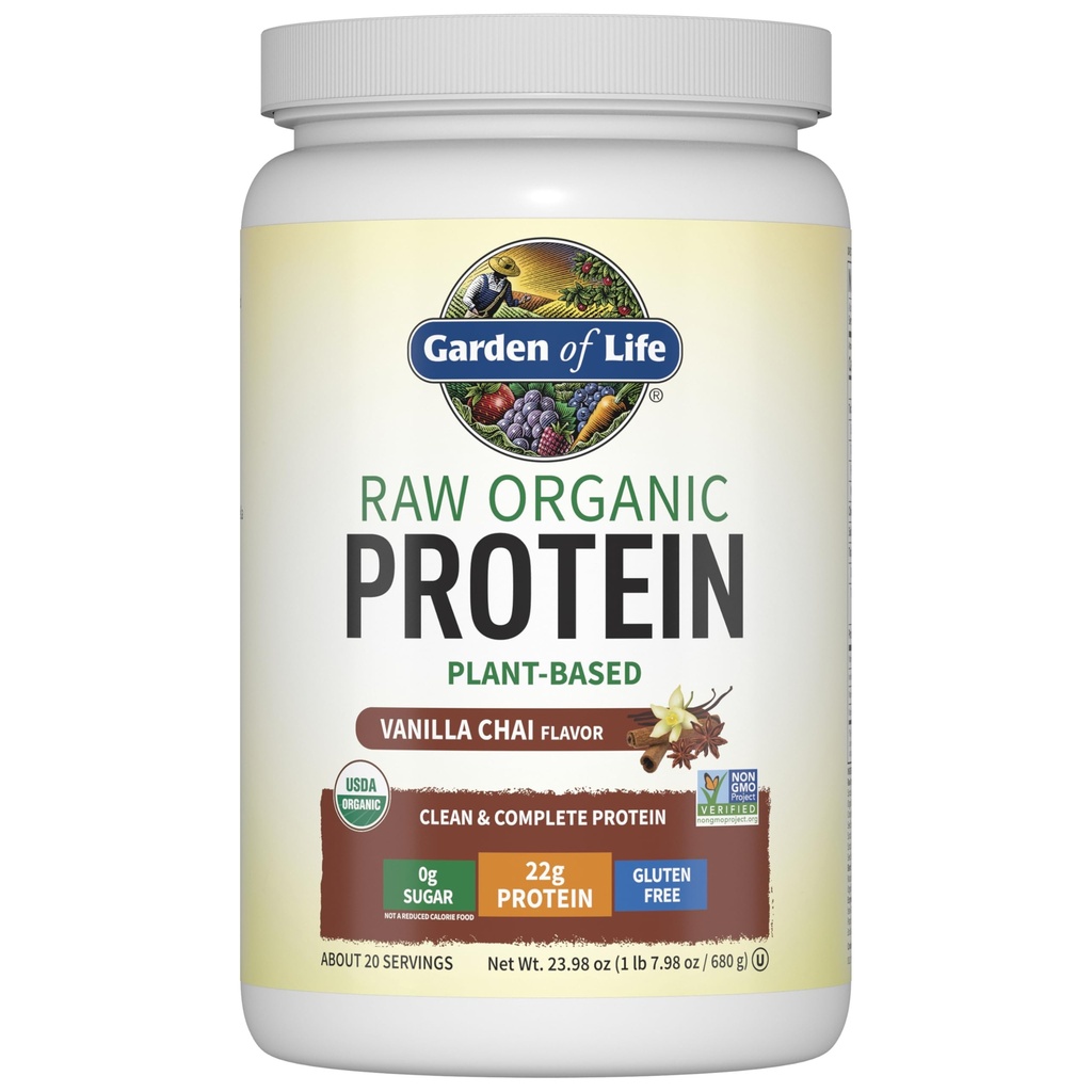 Taman Bubuk Protein Organik Hidup, Tanaman Berdasarkan & BCAAs, Bubuk Protein Organik dengan Progories & Enzymes, Non-GMO, Gluten- Free Laktosa Bebas, Vanilla Chai, 1.2 LB