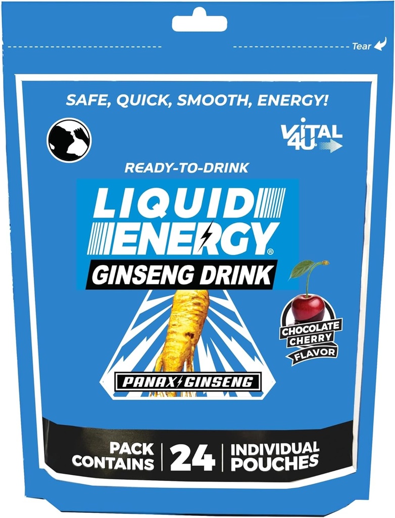 VITAL 4U ® Liquid Energy Shot - Ginseng, Alami Sweetened, Chocolate Cherry Flavor, 24 ct