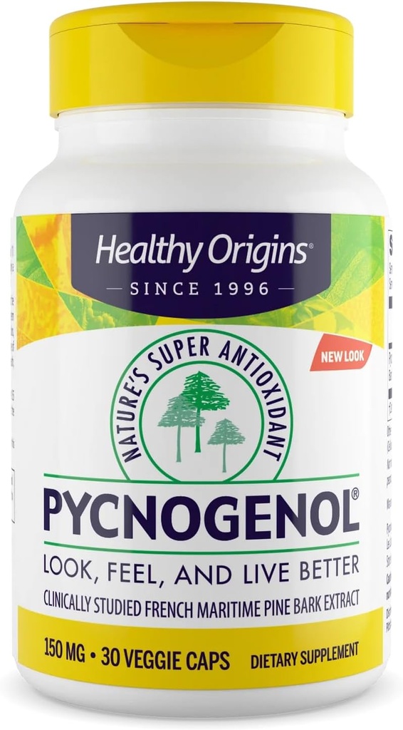 Origins Sehat Pycnogenol 150 mg, French Maritim Pine Bark Extract, Natures Super Antioksidant, Antioksidant, Non- GMO, Vegan, 30 Vevgie Capsules