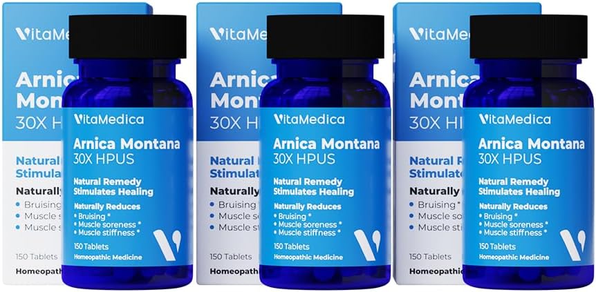 VitaMedica Arnica Montana 30X Homeopathic Tablet untuk Bruising Pain dan Sweelling 124; Plant Based Formula 124; Rekomendated by Plastic Surgeons --- 124; Natural Recovery Becgery Or Injury 124; 3 Pack 124; 150 Pegawai