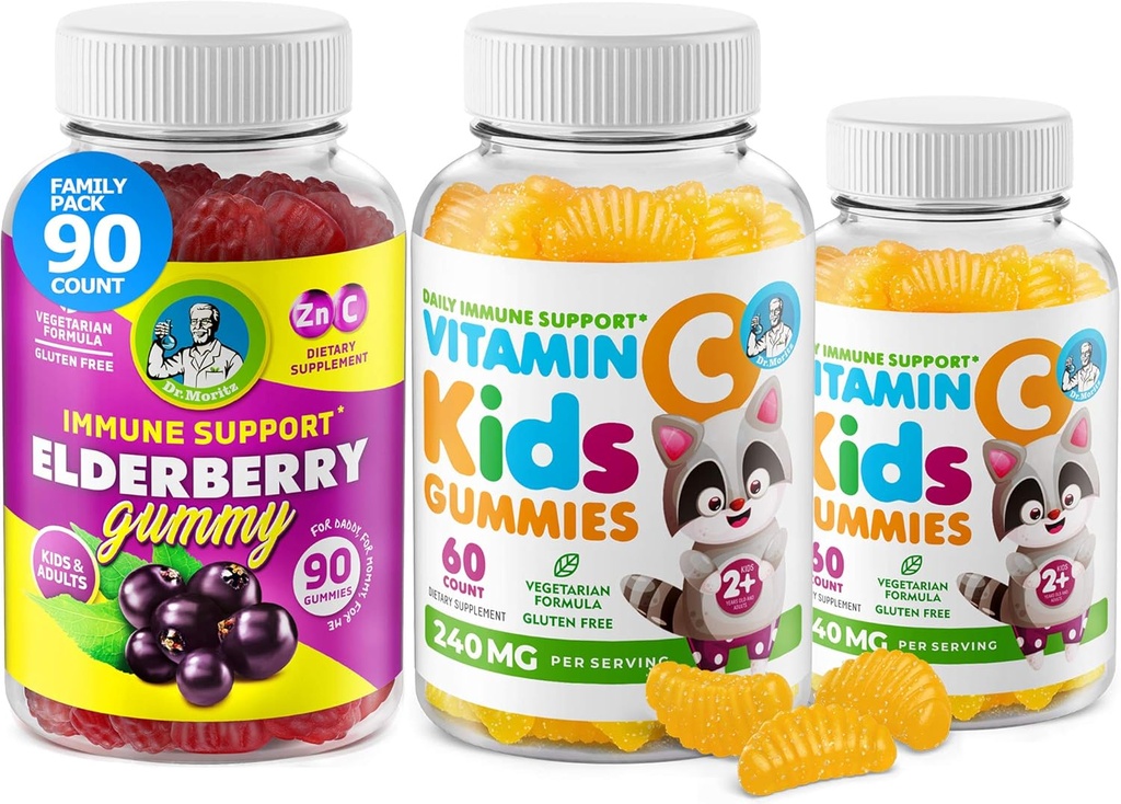 DR. MORITZ Vitamin C Gummies dan Elderberry Gummies untuk Anak-anak dan Orang Dewasa - Imuniune Dupon- Gula CEMILY Vitamin untuk Penitipan - Vegetarian Ganatin- Free Children 's Dietary Suplemen