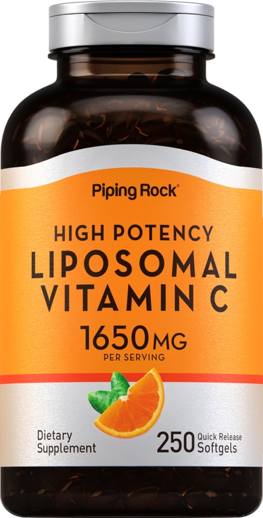 Piping Rock Lipomal Vitamin C 1650mg 124; 250 Softgels 12.4; Potensi Tinggi 124; Non-GMO, Gluten Bebas