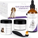Dog Tear Sinear Remover Starter Kit, dengan Witch Hazel Extract, Hapus Tear Stains, Discharge & Mucus, termasuk Setain Solution, Applicator Wipes, Stain Powder & Brush, Lasts 30- 45 Hari