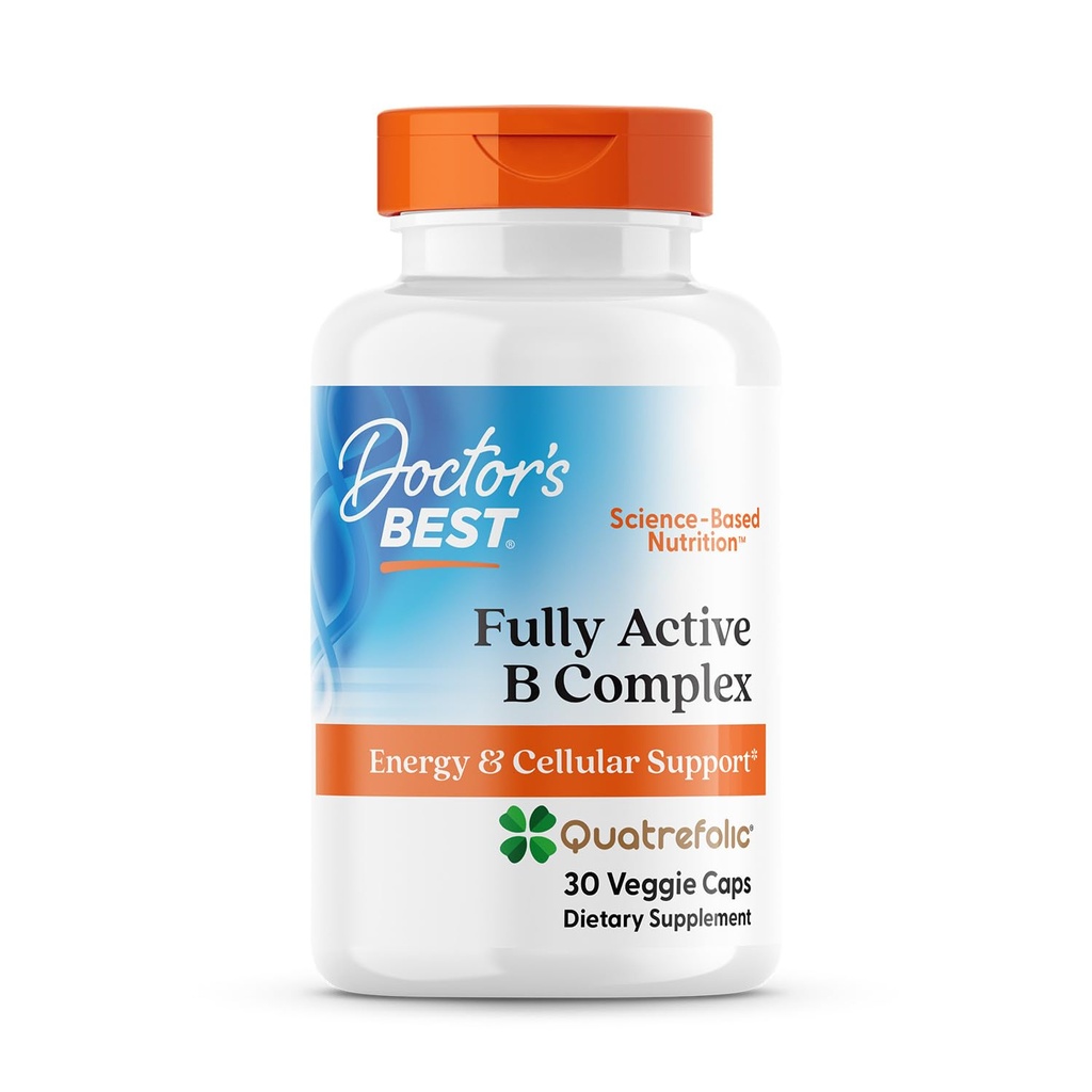 Doctors Best Fully Active B Complex, Energy & Cellular Support, Non- GMO, Gluten Free, Soy Free, Vegan 30 Veggie Caps