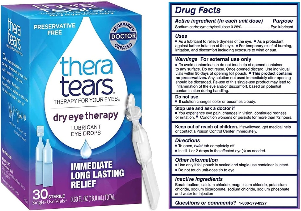 TheraTears Dry Eye Therapy Lubricating Eye Drops for Dry Eyes, Preservative Free eye drops, 30 Single- Gunakan Vials (3 Pack)