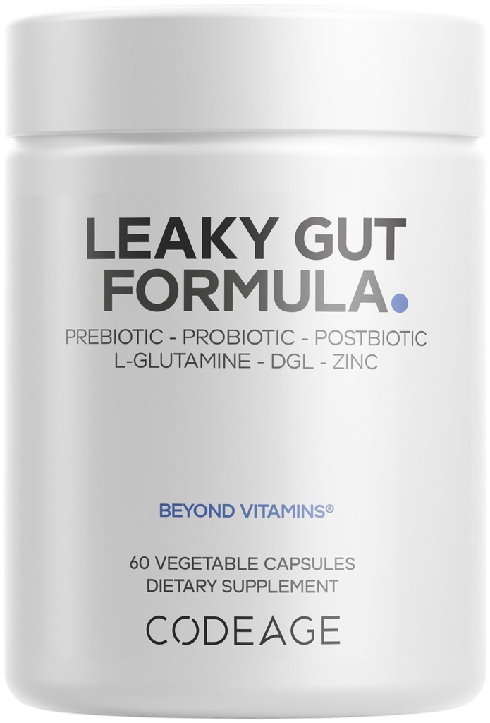 Codeage Leaky Gut Suplement, L- Glutamine, N- Acetylglucosamine, Probiotic, Butyric Acid, Polyphenol, Quercetin, DGL, Marshmallow Root, Berine, BioPerine, Cinnamon, Vegan, Non - GMO, 60 Kapsul