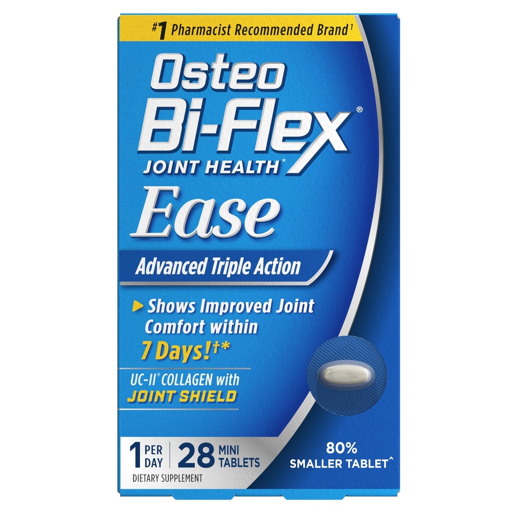 Osteo Bi- Flex Ease Tingkat Lanjut Triple Action dengan suplemen Vitamin D Joint, Mini- Tablet, 28 Count