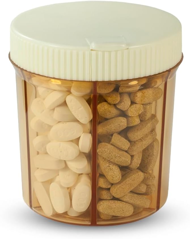 Vitanizer Vitamin & Pill Organizer - 6 Comment Case with Easy Turn Lid Dispenser - Fits All Size Tablets & Suplemen - Sturdy, Safe, UV Protect Plastic