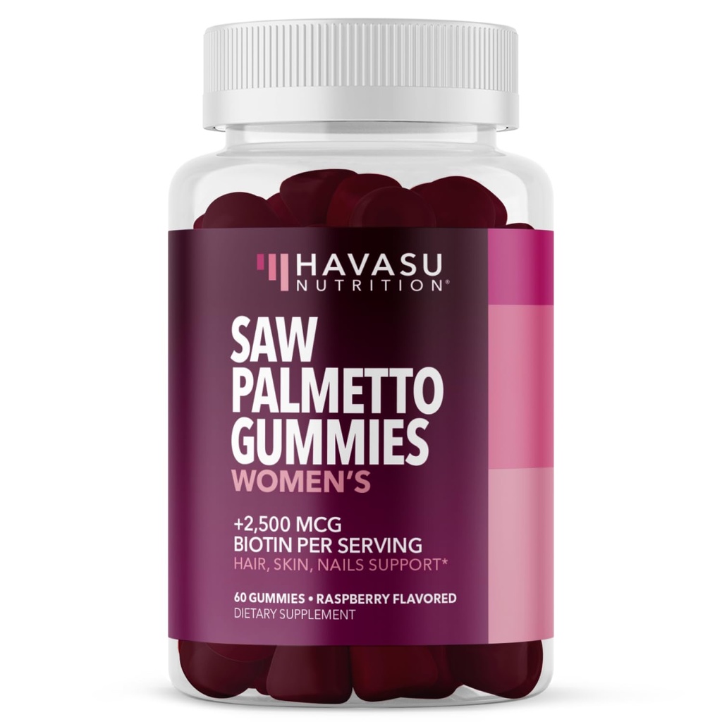 Saw Palmetto for Women with 2500mcg Biotin - DHT Blocker and Hair, Skin, Nail Health Gummies - 60 Count - Support stronger and Fuller Looks and Radiant Skin - Vegan, Non-GMO, 1 Month Suppply