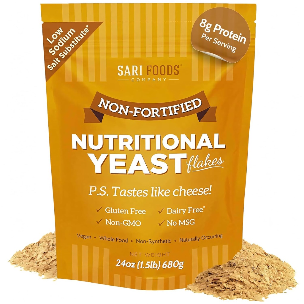 Nutfied Nuthered Yeast Flakes, Whole Foods Based Protein Powder, Vegan, Gluten Free, Vitamin B, Beta- glans, dan All 18 Amino Acids (24 oz)