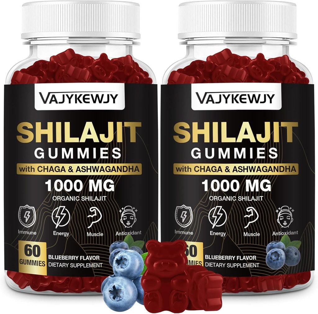 1000 MG Shilajit Gummies, Mitos Shilajit dengan 85 + Trace Mineces, Fulvic Acid, Shilajit for Men & Women, Shilajit Resin, Shilajit Himalaya Organic for Energy, Brain, Immunity, 120 Count