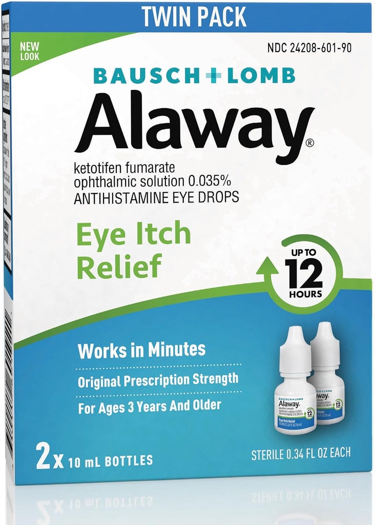 Alaway Antihistamin, Eye Itch Relief Drops, Twin Pack, 0.34 fl oz Masing-masing