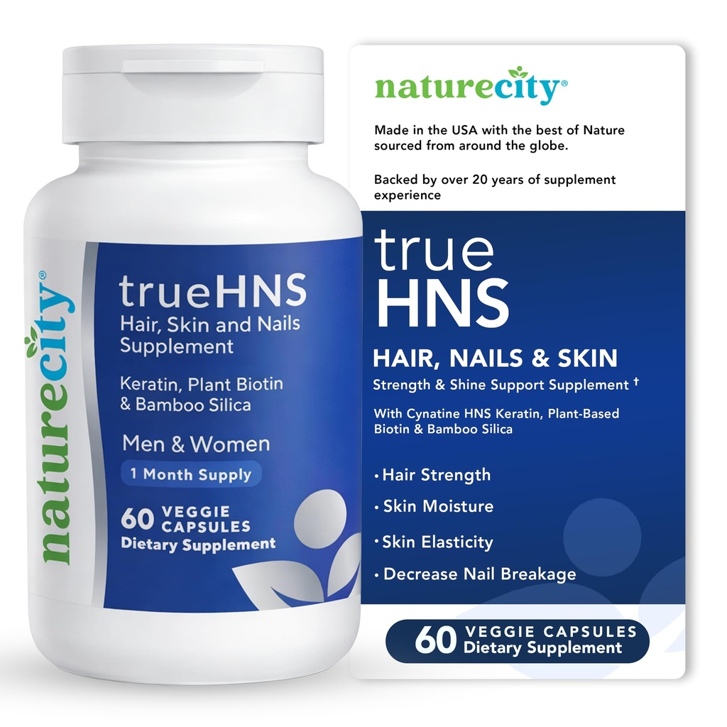 NaturreCity True- HNS Rambut Nails dan Skin Cheriatine Keratin dan Tanaman Berbasis Biotin Vitamin Suplemen 124; Fuller dan lebih kuat Rambut dan Nails 124; Non GMO 124; 60 Feggie Capsules