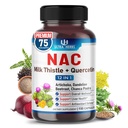 Tambahan NAC N- Aetyl Cysteine Diaktifkan dengan Milk Thistle, Quercetin - Dukung Imunitas, Repiratory Health & Liver Detox 124; 150 Capsules