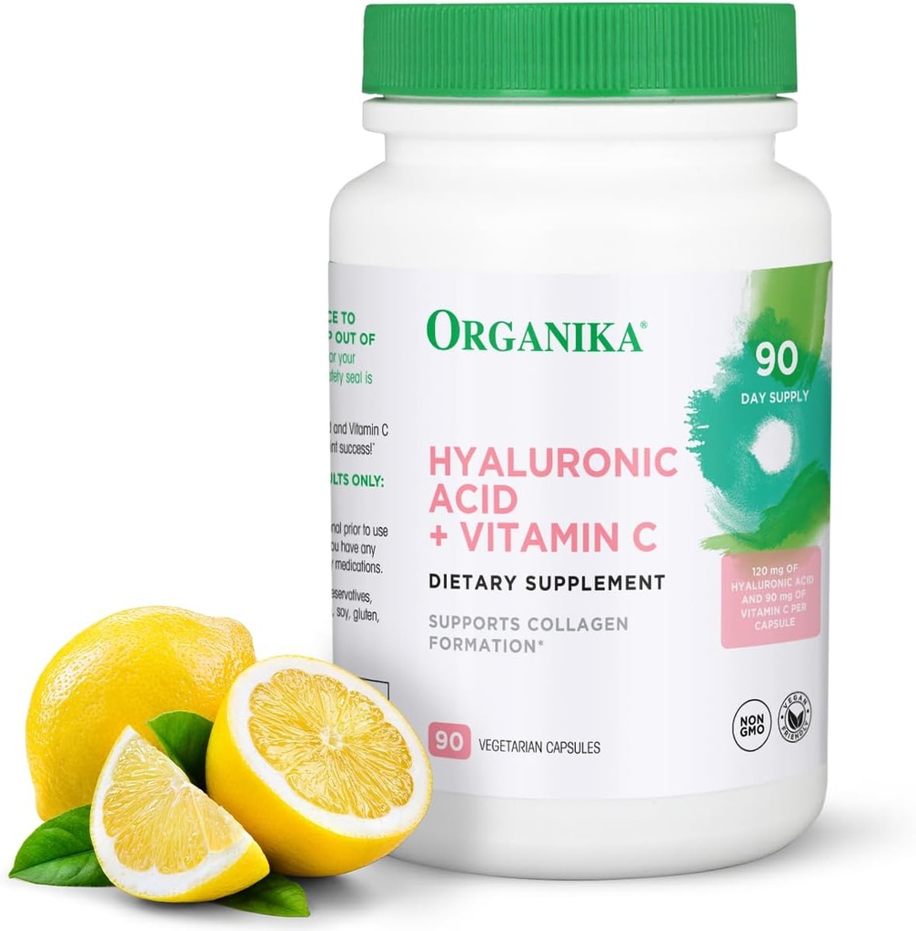 Organika Hyaluronic Acid Suplemen dengan Vitamin C (90 Vegetable Capsules): Symbiosis Joint Wellness, Collagen, & Skin Hydration Powerhouse - Enhanced Hyaluronic Acids for Mobility & Beauty