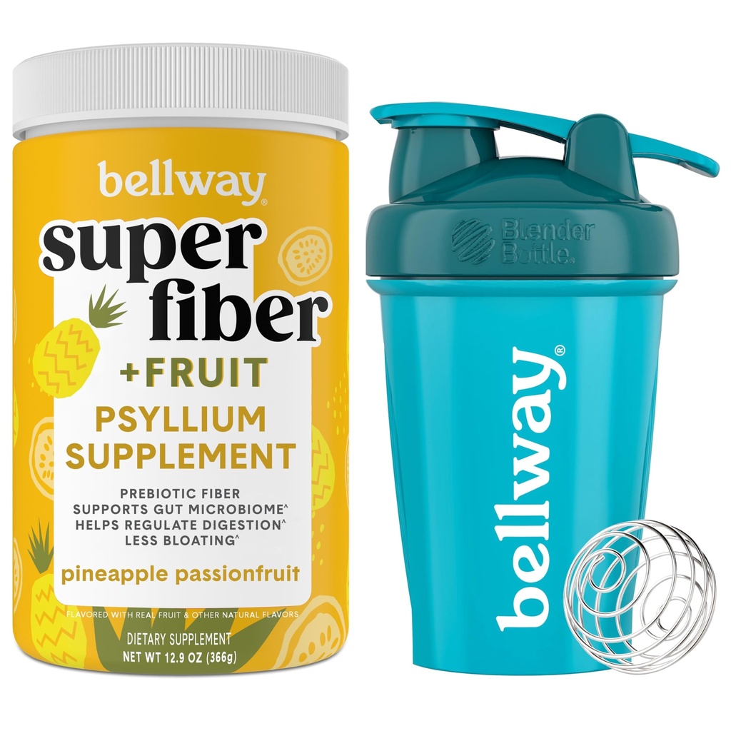Bellway Super Fiber Powder + Fruit, Passion Pineapple Fruit Shake Bottle Bundle