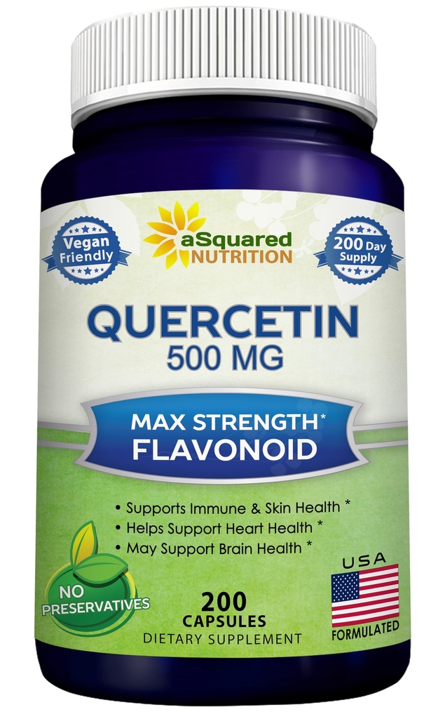 aSquared Nutrition Quercetin 500mg Suplement - 200 Capsules - Quercetin Didrate untuk mendukung Kesehatan Kardiovaskular - Max Powder Kompleks Pil untuk membantu Menimbulkan Immune Respon