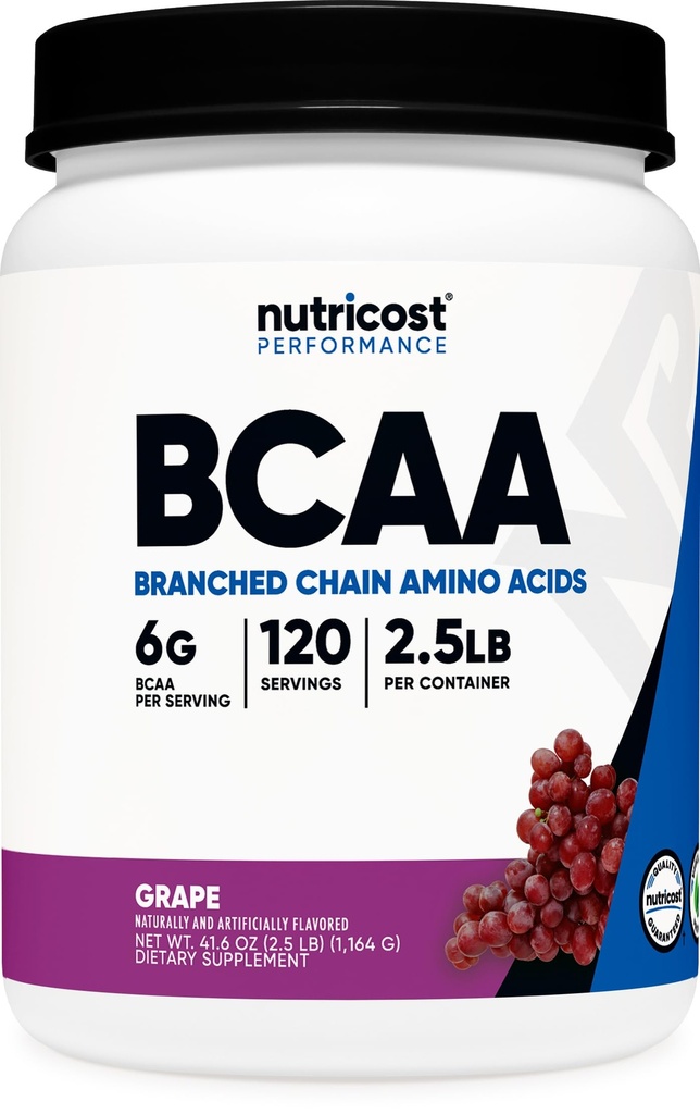 Nutricost BCAA Powder (Grape, 120 Pelayan) - Gluten Free, Non-GMO, Vegetarian, Optimal 2: 1: 1 Rasio