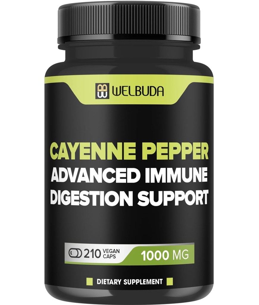 210 Capsules - Cayenne Pepper Explement 10: 1 dengan Berberine HCI, Bulb Basik, Olive Leaf & More - Combined Formula for Digetives Health, Heart Health & Imunity Fungsi Dukungan