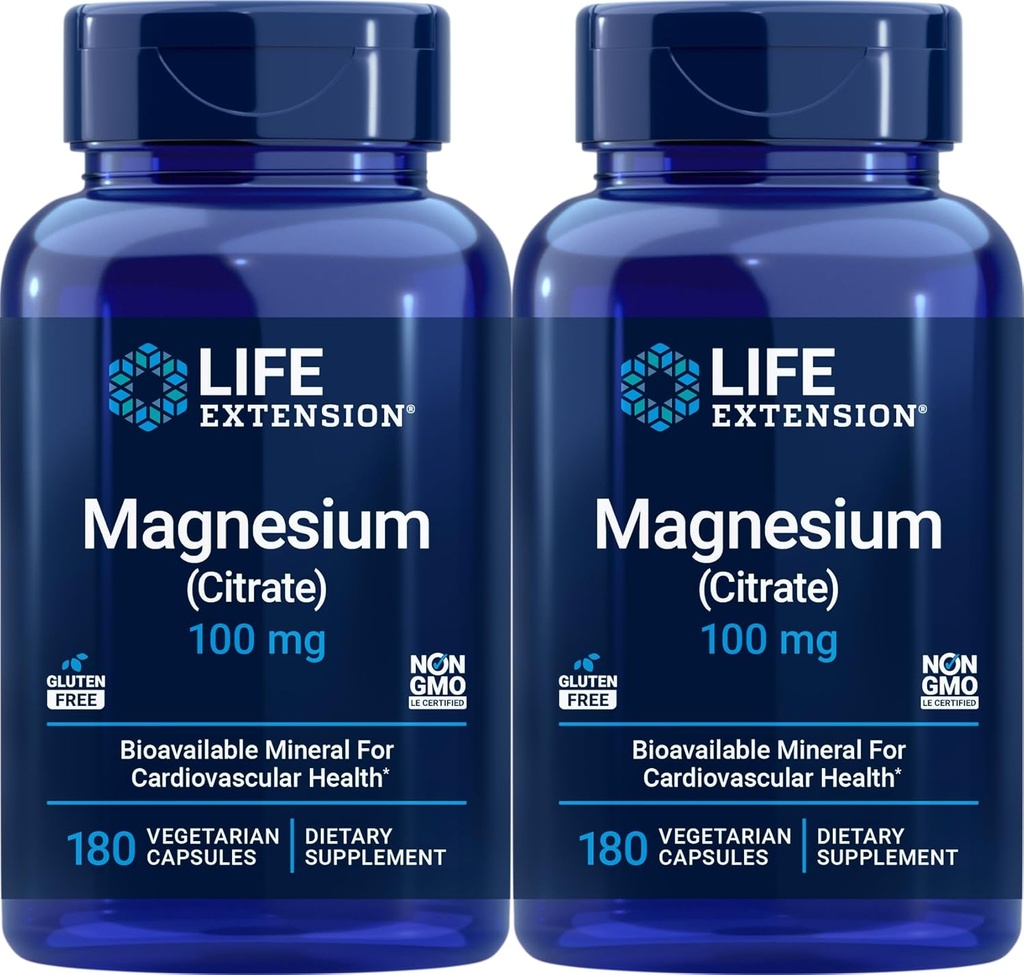 Ekstensi Kehidupan Magnesium (Citrate) 100mg, 180 Veg Caps (Paket 2) - Suplemen Mag