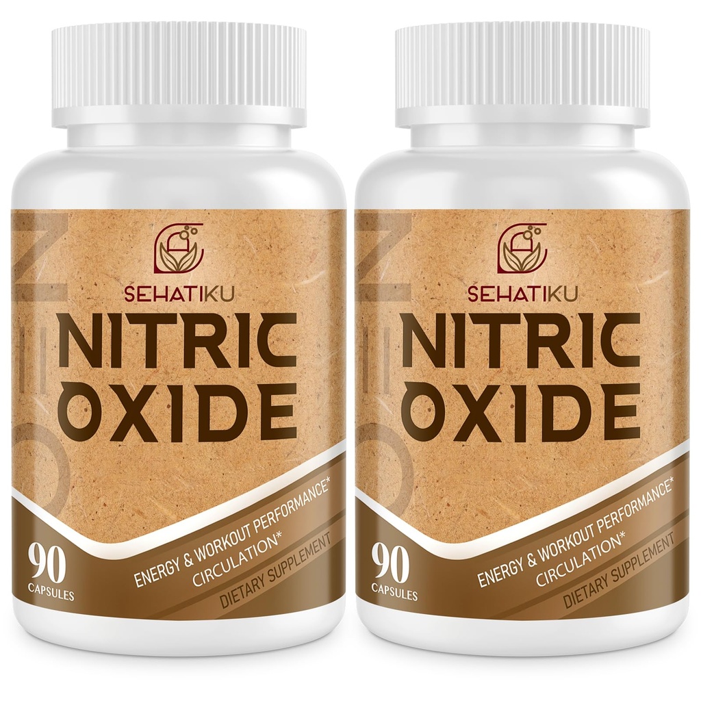 Tambahan Nitric Oxide, Nitric Oxide Booster & 6- 1 Phytonutrient Blend for Heart, Flow, Imune - 90 Capsules (2 Botol)