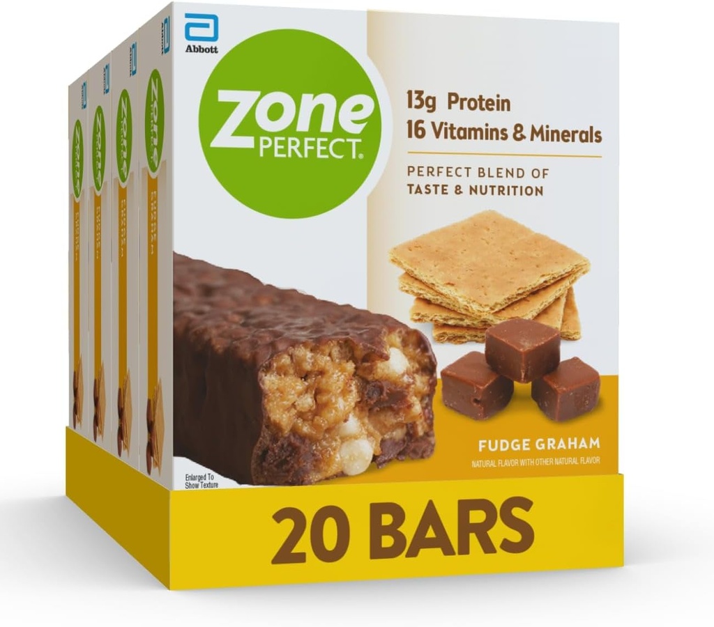 ZonePerfect Protein Bars, 13g Protein, 16 Vitamin & Minemins, Protein Snack, Fudge Graham, 20 Bars