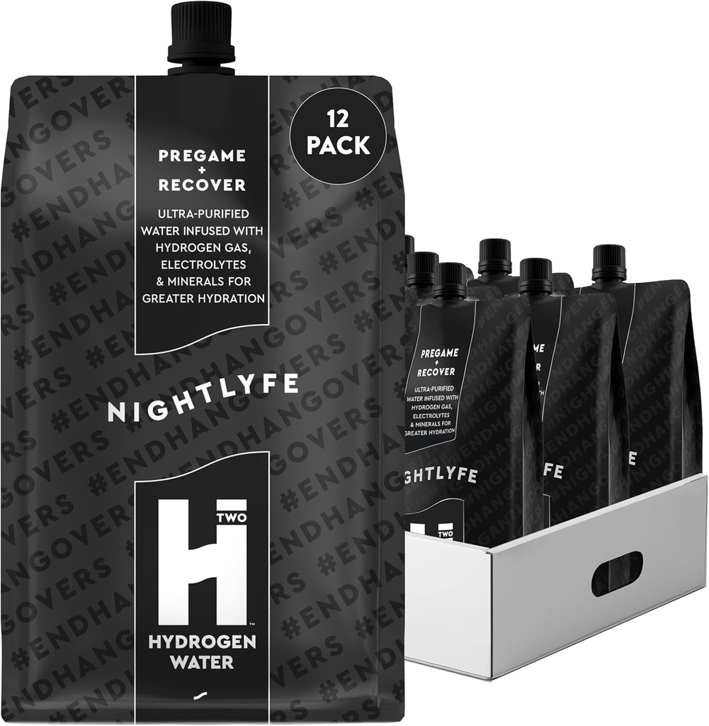 HATENightlyfe Recovery, 16.9oz Premium Hydrogen Terpasang Air dengan Electrolytes, Vitamin, Mineral, 12- Pack, Paket Hiduksi Fungsional untuk Kejernihan Pemulihan & Mental, Gula Bebas