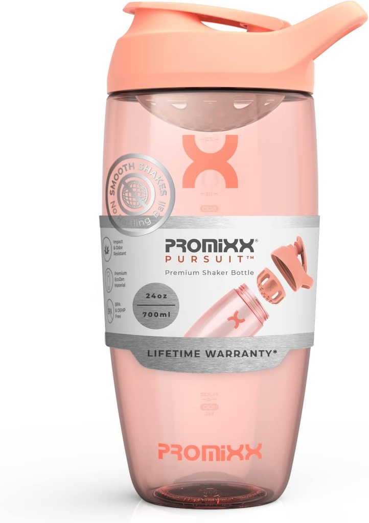 Prox Pursuit Protein Shake Bottle (24 oz) - Silent No-Ball Mixer, Leak- Providence Lid, BPA / BPS & Phthalate- Free ECOZEN - Easy- Clean Shaker Cup for Protein Shakes, Pre & Postout Smoothies