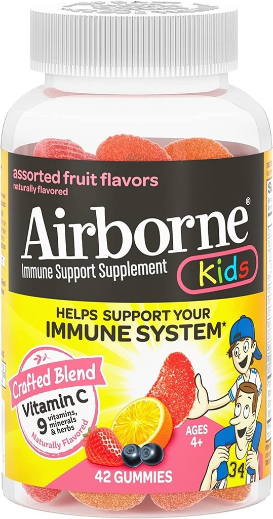 Anak-anak Airborne Gummies Vitamin C Imune Supplemen Dukungan, Asported Fruit Flavors, 42 ct (Paket 11)