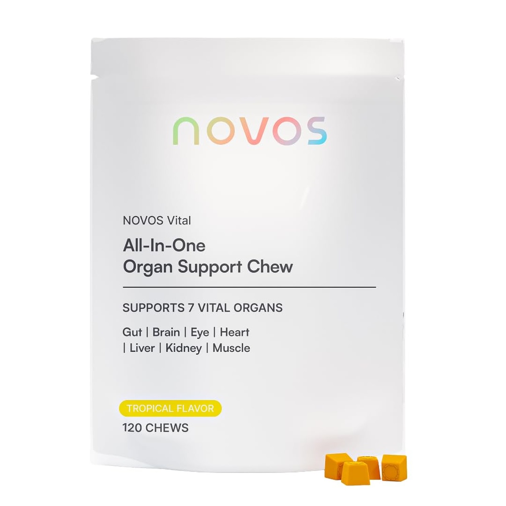 Novos Vital Nutonation Suplemen Pemasak untuk Organ Liver, Otak, Mata, Jantung, Gut Dukungan - Nattokinase, Lutein, Inulin, Rutin, Tropical Flavor (120 Count)