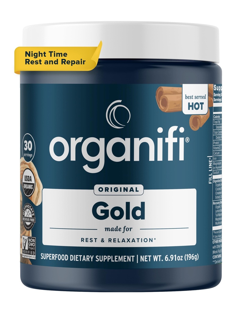 Gold - Superfood Supplement Powder - 30 Servis - Stress Support, Better Rite, Relaxation and Promotes Restful Sleep - Turmeric dan Reishi Infused