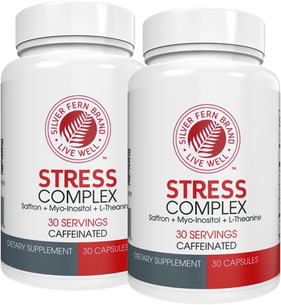 Suplemen Kompleks Fern Perak - dengan Caffeine - Tidur, Khawatir, Mood & More - dengan Suplemen Saffron, Tambahan L- Theanine, dan Myo-inositol - Perbaikan Stress Alam (Paket o 2)