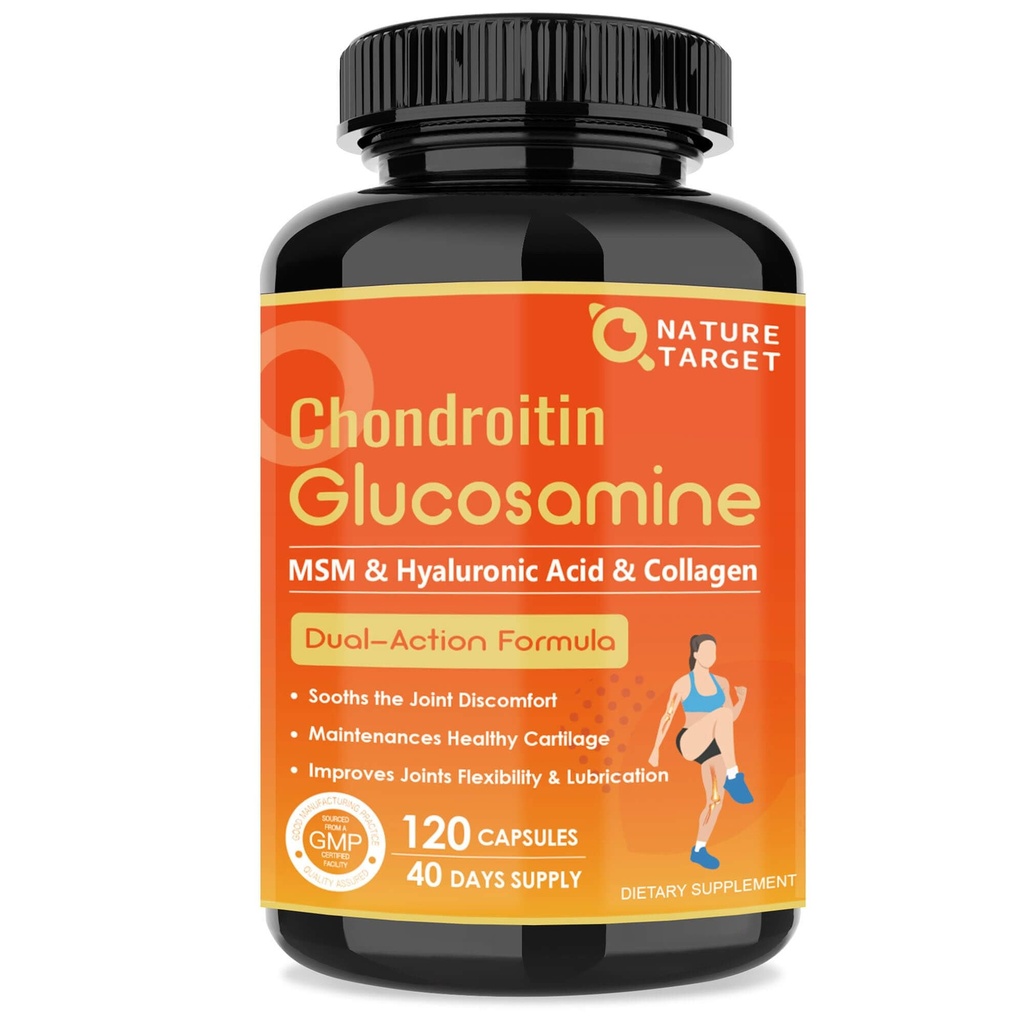 NAPURE TARGET Glucosamin Chondroitin Dukungan Bersama - ditambah MSM, Collagen, Turmeric, Shellfish Free, Support Joint, Knee, Cartilage, for Men & Women, 120 Caps