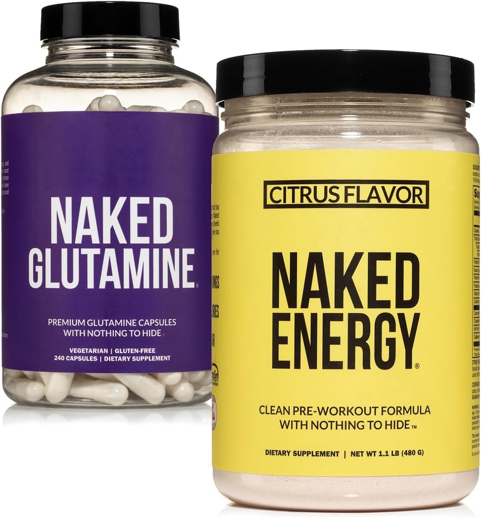 Telanjang Vegan Energizing Muscle Recovery Bundle: Naked Citrus Energy dan 240 Naked L- Glutamine Capsules, 10000mg