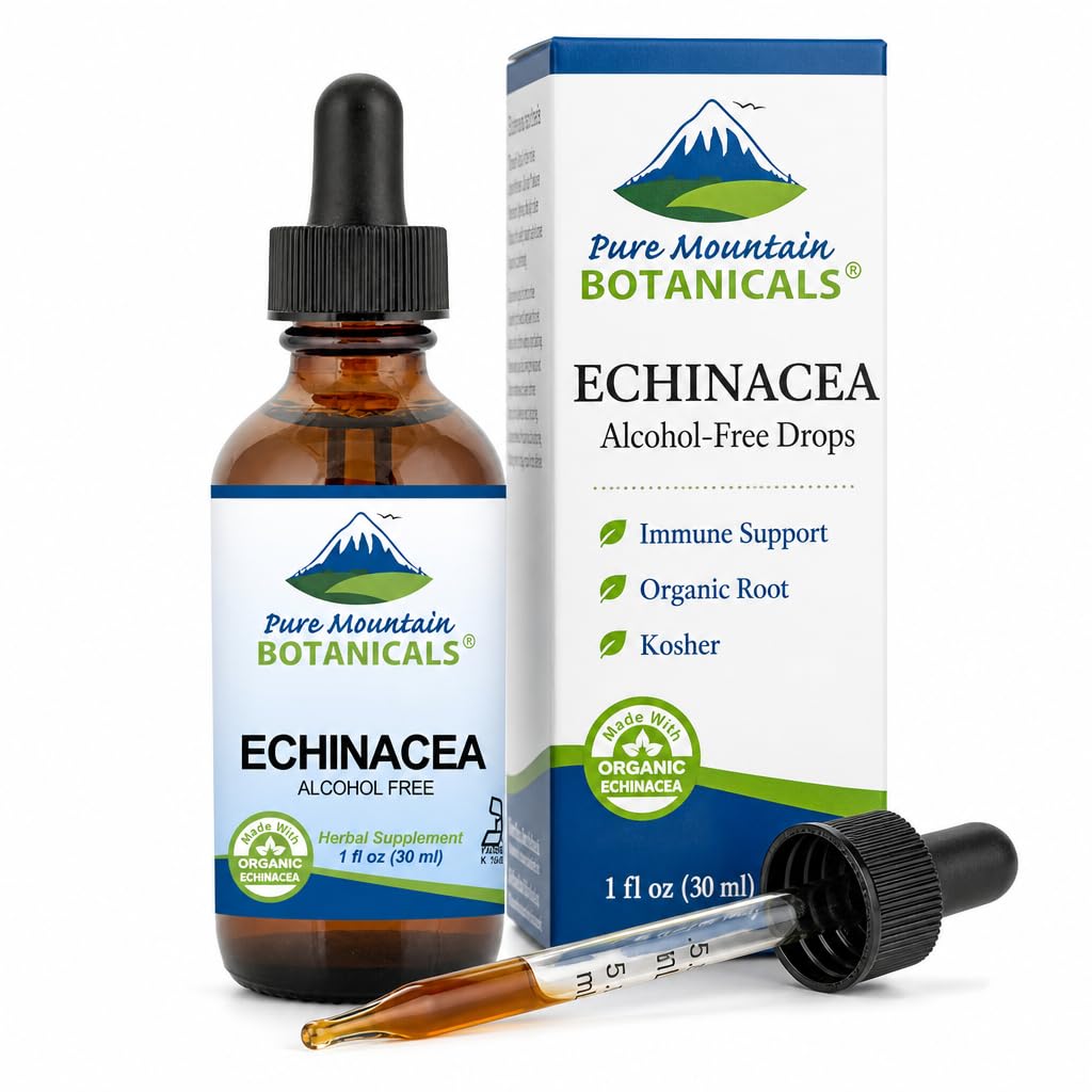 Ekstrak Bebas Alkohol Kosher Tincture - 500mg Organik Echinacea - 1oz Botol