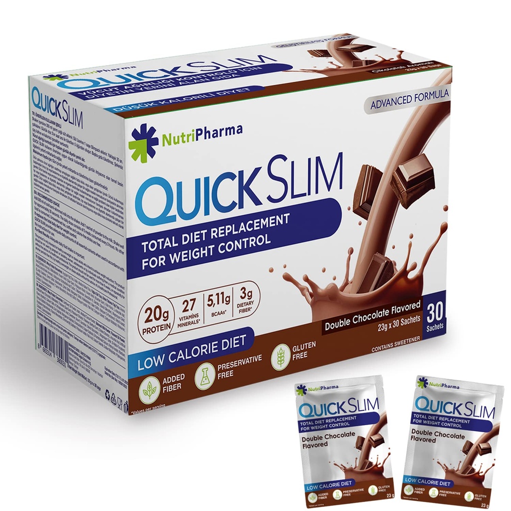 Pengganti Slim Meal Shake untuk Weight Los, 30 hamba, 20g Protein, 27 Vitamin & Minemins, Dietary Fiber, Low Carb, Gluten Free (Coklat Ganda, 30 Sachets)