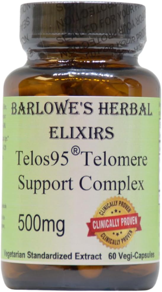 Barlowe 's Elixirs Telos95 ® Teleomere Dukung Kompleks 124; Advanced Cellular Health & Longevity Formula 124; 500mg dengan Astragalus Extract 124; Non-GMO, Bebas, Botol Kaca