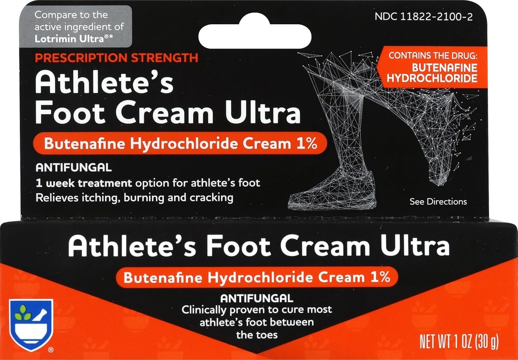 Rite Aid Prescription Strength Foot Care Butenafine Cream - 1 oz, Antifungal Cream, Jock Itch Treatment, Treatlete Atlete Foot Cream Ekstra Kekuatan