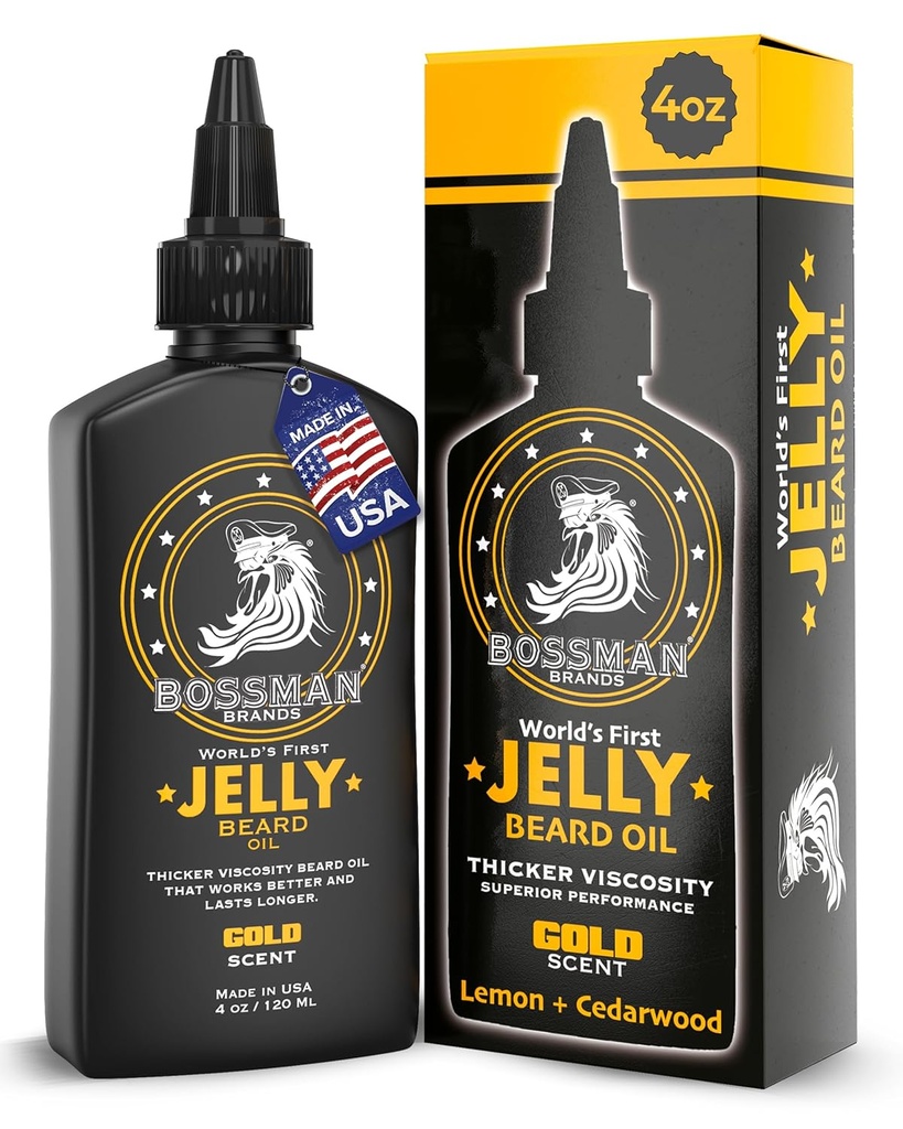 Bossman Jelly Beard Oil for Men (4 oz, Gold Scent) - Softens, Moisturizes & Conditions with Natural Ingreations