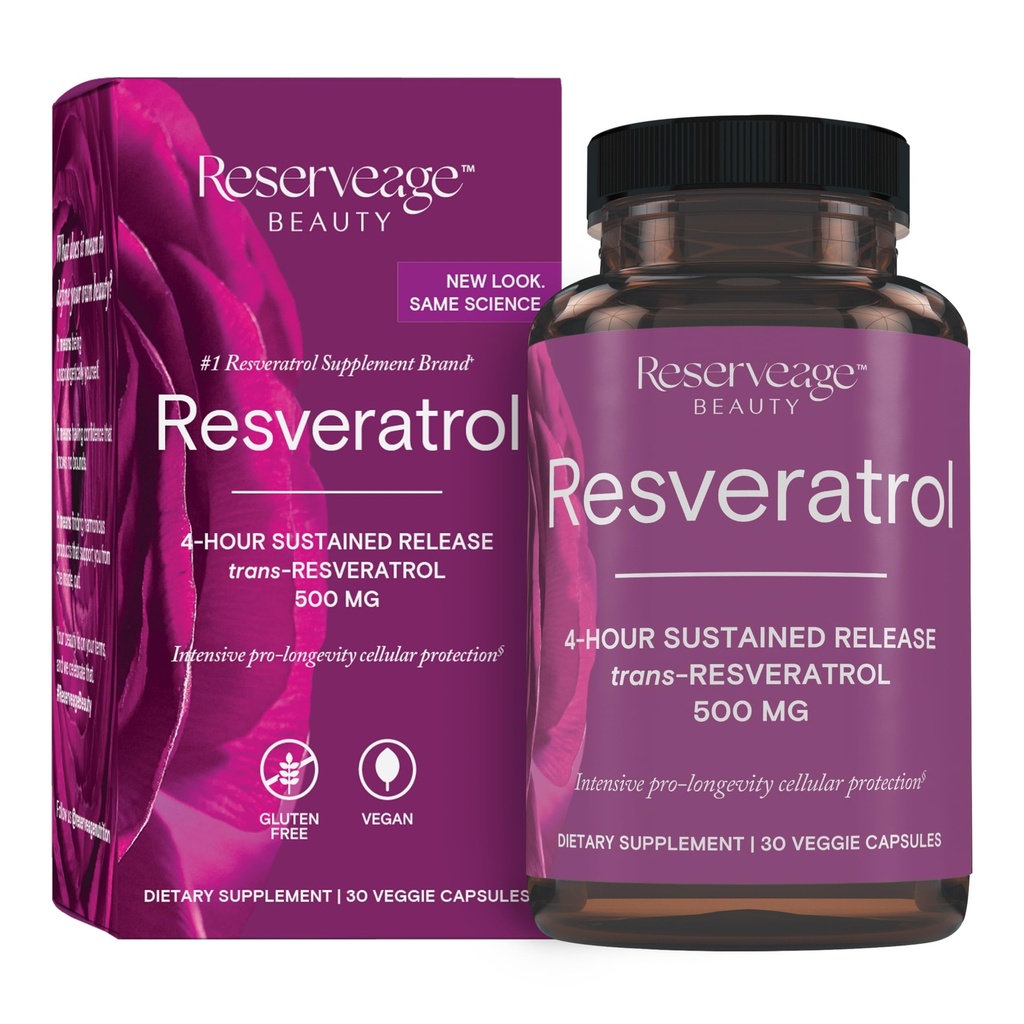 Reveage Beauty, Resveratrol 500 mg, Antioksidant Suplement for Heart and Cellular Healthy Aging and Imune System, Paleo, Keto, 30 Capsules